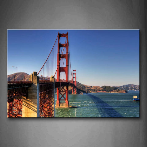 Golden Gate In Red Above Impassive Lake Wall Art Painting The Picture Print On Canvas City Pictures For Home Decor Decoration Gift 