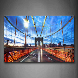 Lamp Post Blue Sky And Brooklyn Bridge Wall Art Painting Pictures Print On Canvas City The Picture For Home Modern Decoration 