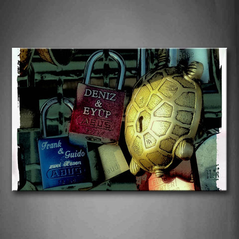 Padlocks In Red And Blue Golden Tortoise  Wall Art Painting Pictures Print On Canvas Art The Picture For Home Modern Decoration 