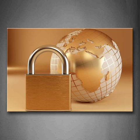 Modle Of Earth And Padlock In Golden Wall Art Painting The Picture Print On Canvas Art Pictures For Home Decor Decoration Gift 