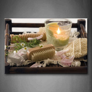 Transparent Cup With Candle Brush Flowers Of Spa Wall Art Painting The Picture Print On Canvas Art Pictures For Home Decor Decoration Gift 