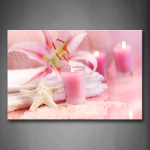 Pink Lily And Candles In Cups Towel Wall Art Painting The Picture Print On Canvas Flower Pictures For Home Decor Decoration Gift 