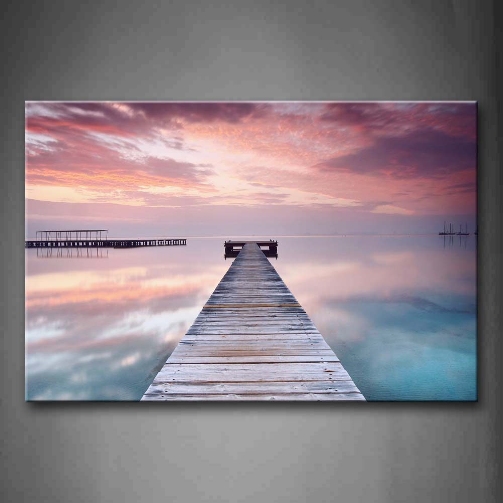 Flat Pier With Beautiful Sunset Wall Art Painting Pictures Print On Canvas City The Picture For Home Modern Decoration 