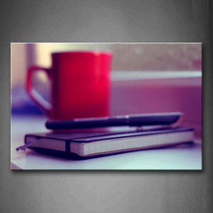 Cup In Red Besides Pen And Book In Black Wall Art Painting The Picture Print On Canvas Art Pictures For Home Decor Decoration Gift 