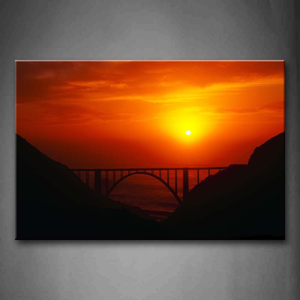 Bright Sun And Red Sunset Glow Simple Bridge Wall Art Painting The Picture Print On Canvas City Pictures For Home Decor Decoration Gift 