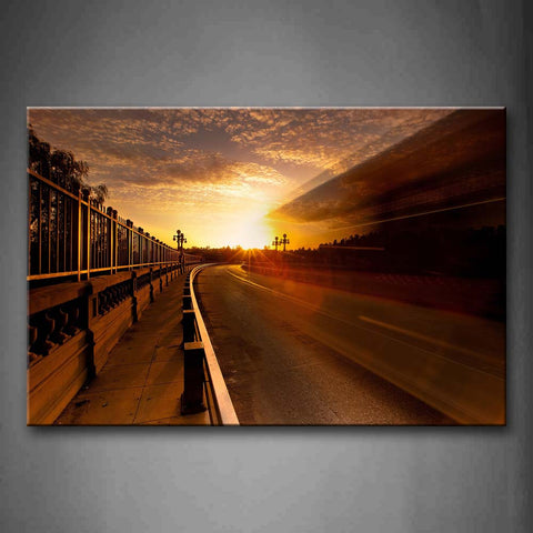 Brown Bright Sky High Fence And Flat Road Wall Art Painting The Picture Print On Canvas City Pictures For Home Decor Decoration Gift 