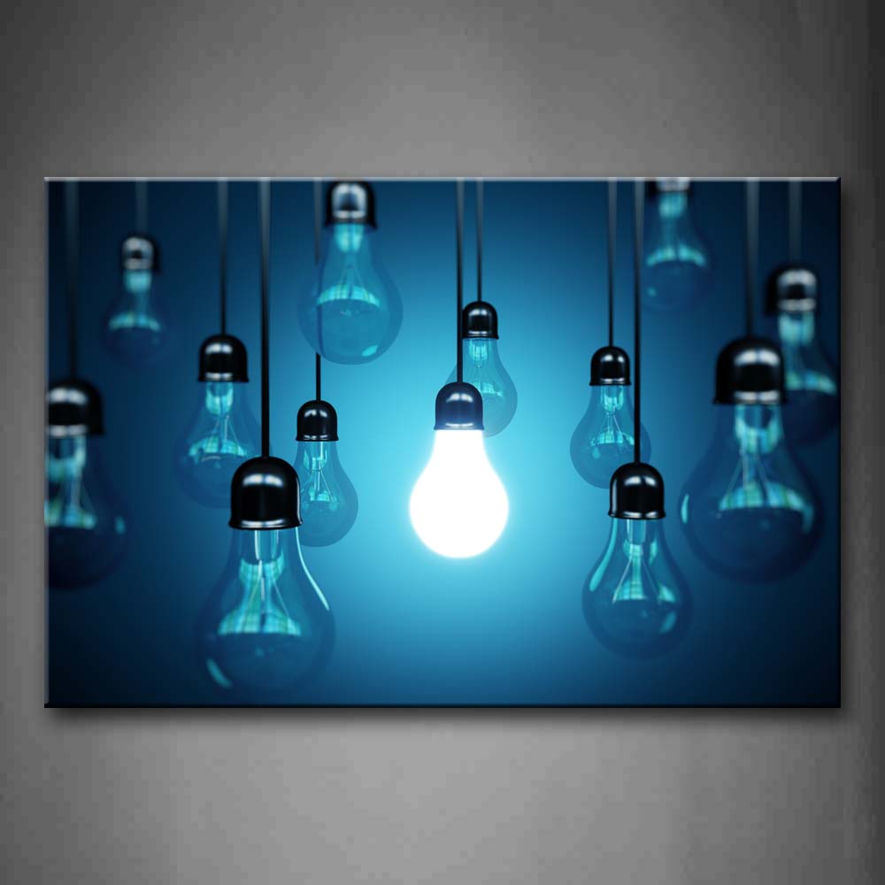 Blue Many Lightbulbs Hang With Ropes And One Lighting Wall Art Painting Pictures Print On Canvas City The Picture For Home Modern Decoration 