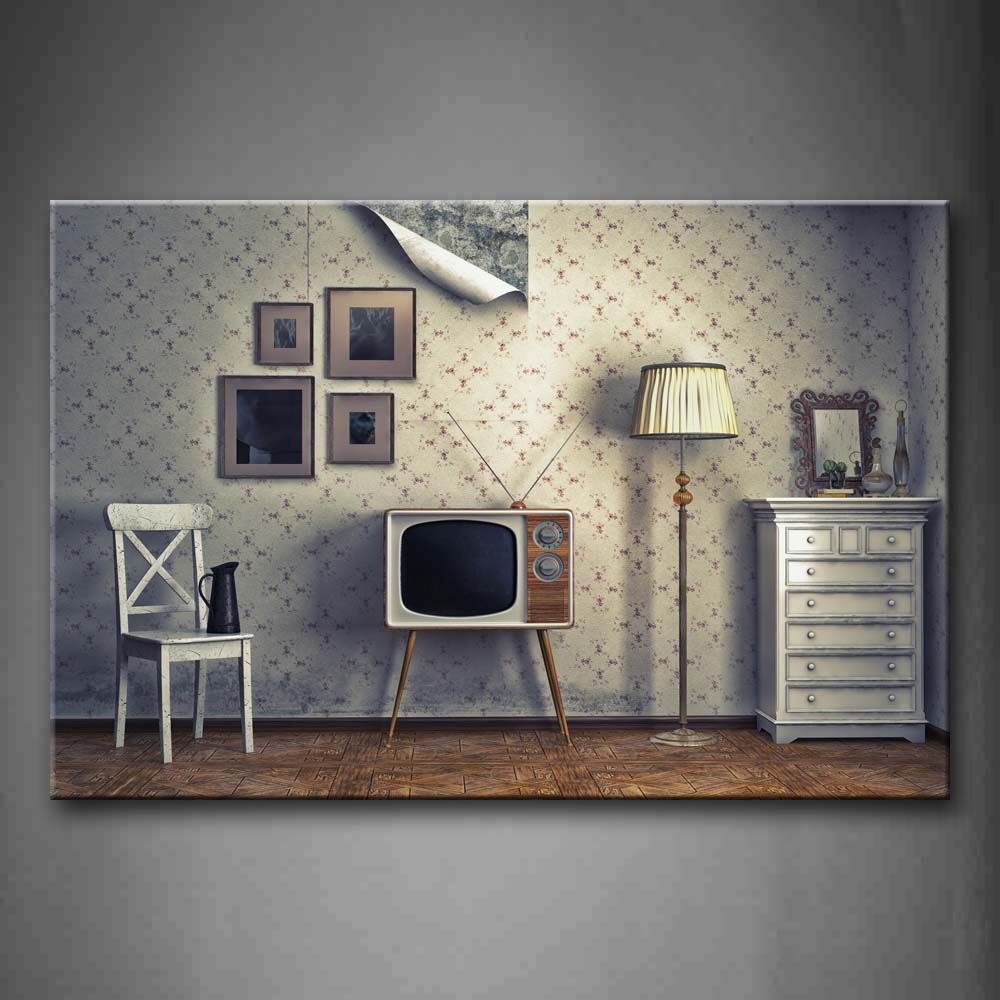 Room With Old Tv Wooden Floor Hair Pictures Wall Art Painting Pictures Print On Canvas City The Picture For Home Modern Decoration 