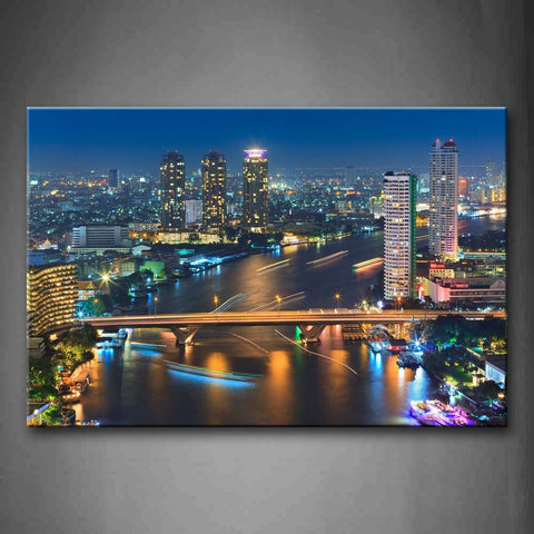 Beautiful Night Scenic In Bangkok  Wall Art Painting The Picture Print On Canvas City Pictures For Home Decor Decoration Gift 