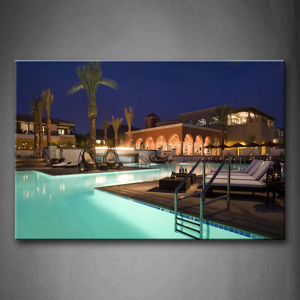 Light Green Pool Palms And Bright House Wall Art Painting Pictures Print On Canvas City The Picture For Home Modern Decoration 