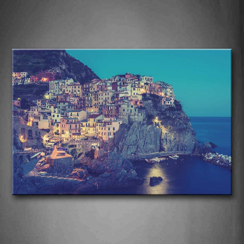 Small Town With Houses On Hills Near Sea   Wall Art Painting The Picture Print On Canvas City Pictures For Home Decor Decoration Gift 