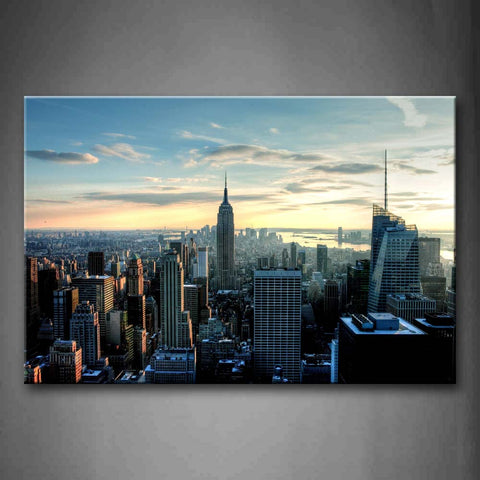 Clear Sky Tall Buildinsg In New York By Day Wall Art Painting The Picture Print On Canvas City Pictures For Home Decor Decoration Gift 