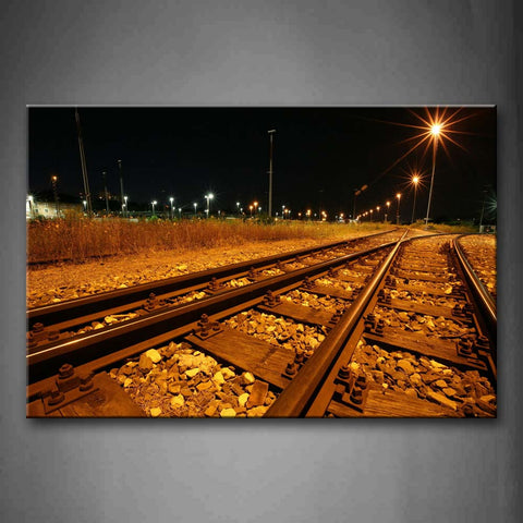 Railroad With Bright Light At Night Wall Art Painting Pictures Print On Canvas City The Picture For Home Modern Decoration 