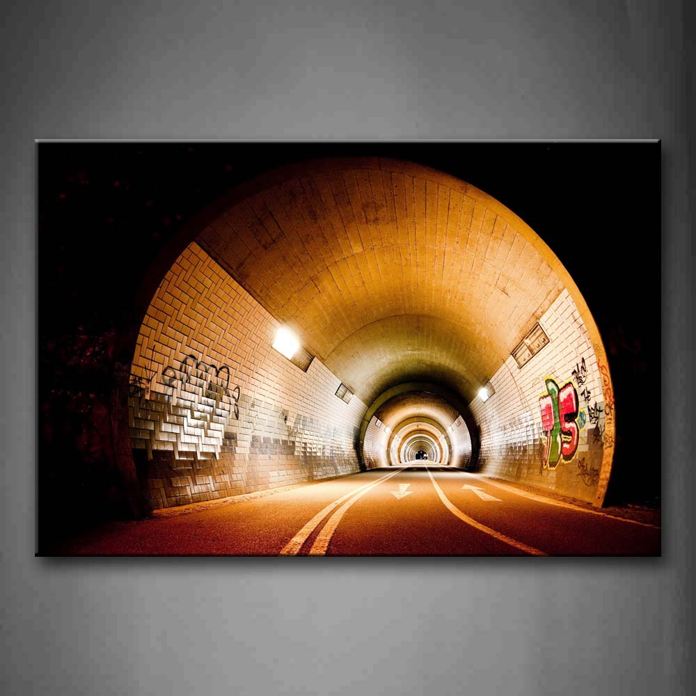 Bright Tunnel With Beautiful Scrawl On The Wall Wall Art Painting Pictures Print On Canvas City The Picture For Home Modern Decoration 