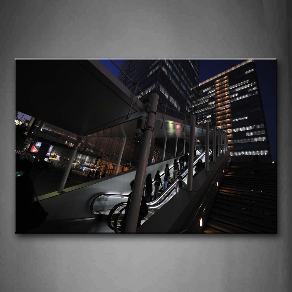 Electric Stair To Tall Buildings At Night Wall Art Painting Pictures Print On Canvas City The Picture For Home Modern Decoration 