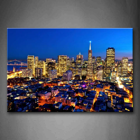 Bulidings In Different Height With Golden Lights  Wall Art Painting The Picture Print On Canvas City Pictures For Home Decor Decoration Gift 