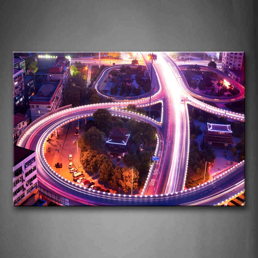 Bright Road With Many Loops In The Crowded City Wall Art Painting Pictures Print On Canvas City The Picture For Home Modern Decoration 