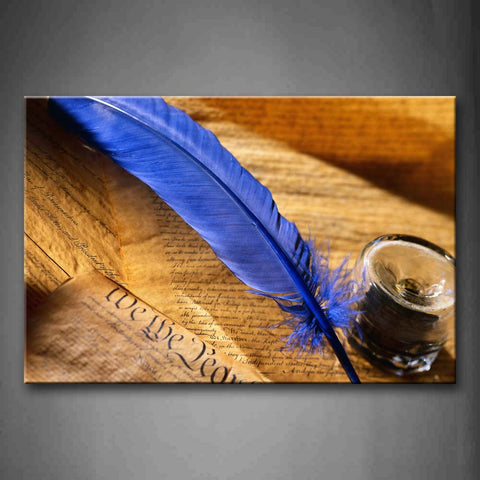 Feather In Dark Blue Ink Above Old Document Wall Art Painting Pictures Print On Canvas Art The Picture For Home Modern Decoration 