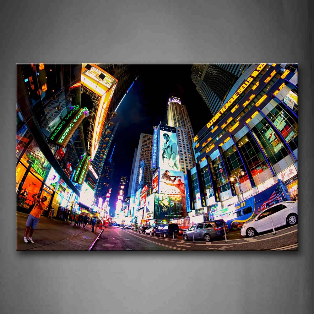 Plenty Of Shops In The Tall Buildings Of City At Night Wall Art Painting Pictures Print On Canvas City The Picture For Home Modern Decoration 