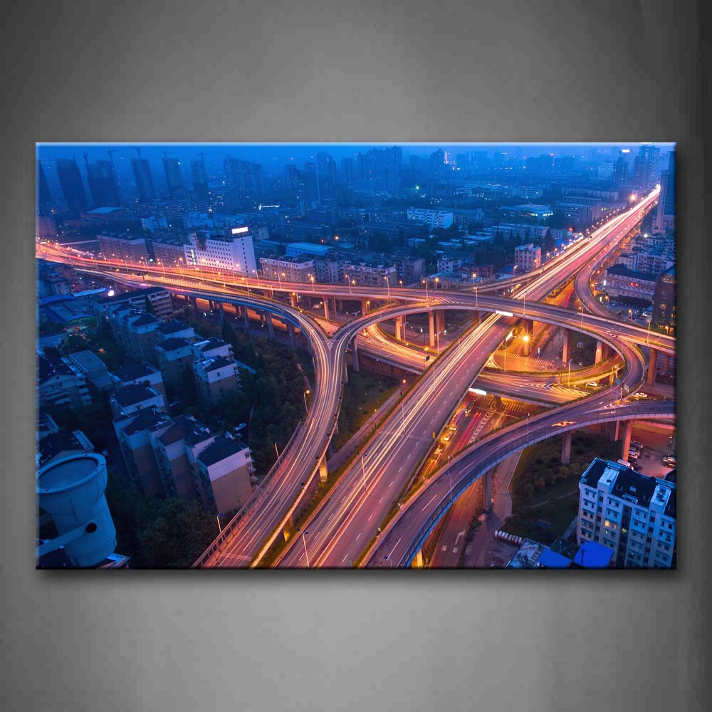 Loop Road In The City With Bright Lights At Night Wall Art Painting The Picture Print On Canvas City Pictures For Home Decor Decoration Gift 