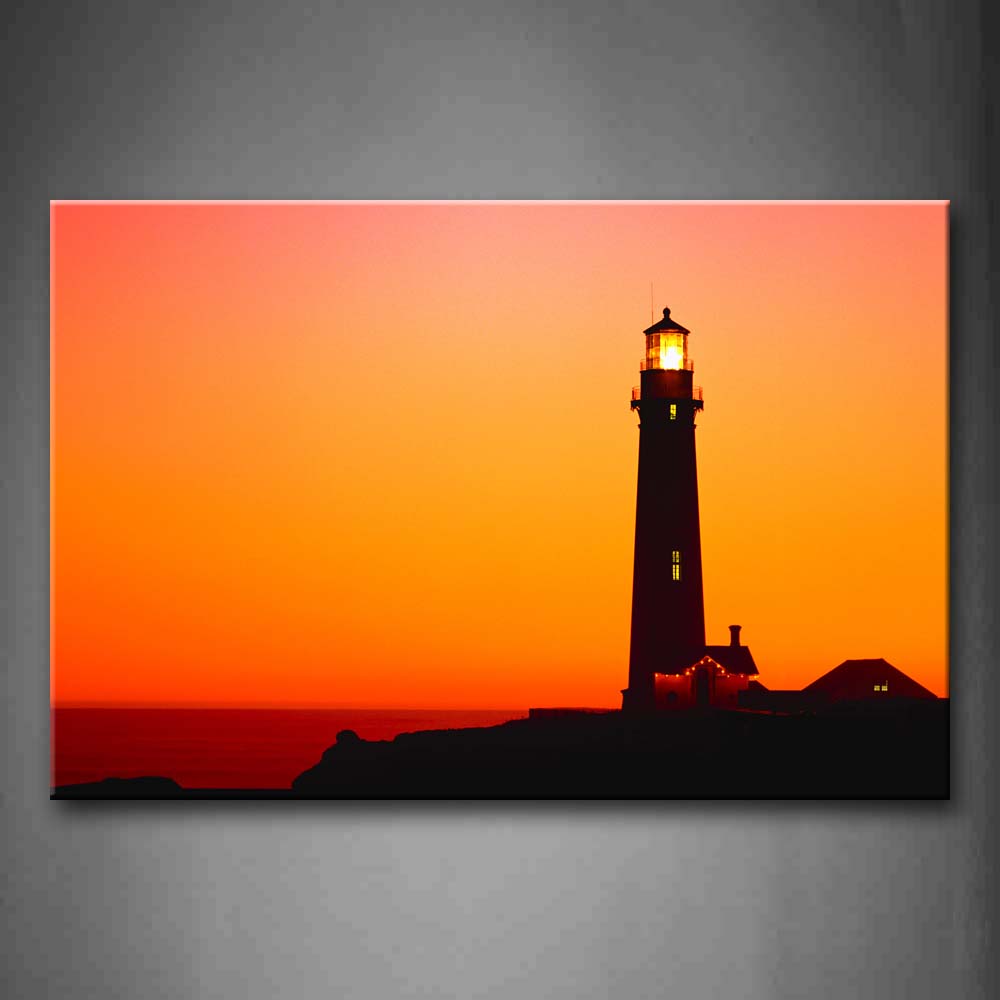 Sky In Red And Orange Sunset Glow Lighthouse Wall Art Painting The Picture Print On Canvas City Pictures For Home Decor Decoration Gift 