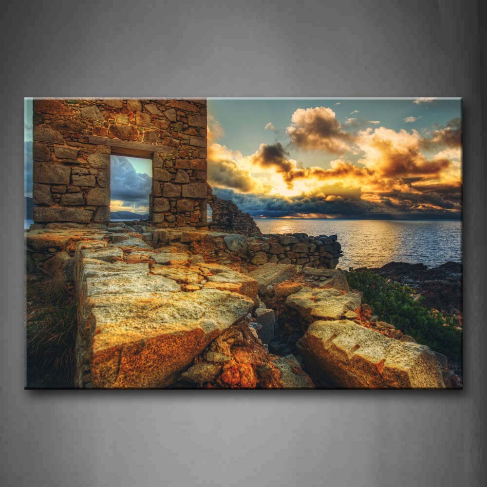 Quiet Water Ruin Made Of Various Size Stones  Wall Art Painting Pictures Print On Canvas City The Picture For Home Modern Decoration 