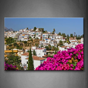 Town With Houses In White With Many Trees Flowers Wall Art Painting The Picture Print On Canvas City Pictures For Home Decor Decoration Gift 