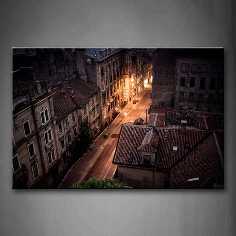 Town With Crowded Houses And Quiet Road At Night Wall Art Painting Pictures Print On Canvas City The Picture For Home Modern Decoration 