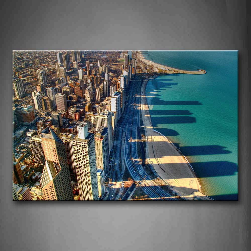 Dark Green Lake In The City With Tall Buildings  Wall Art Painting Pictures Print On Canvas City The Picture For Home Modern Decoration 