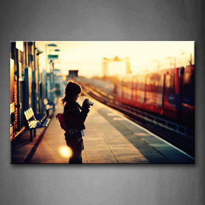 Slim Girl With Little Camera Standing On Street Wall Art Painting The Picture Print On Canvas City Pictures For Home Decor Decoration Gift 