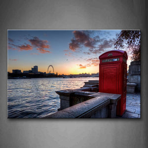 Red Callbox Quiet Lake Ferris Wheel  Wall Art Painting Pictures Print On Canvas City The Picture For Home Modern Decoration 