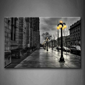 Building'S Wall Quiet Street Pretty Lamp Posts Wall Art Painting Pictures Print On Canvas City The Picture For Home Modern Decoration 