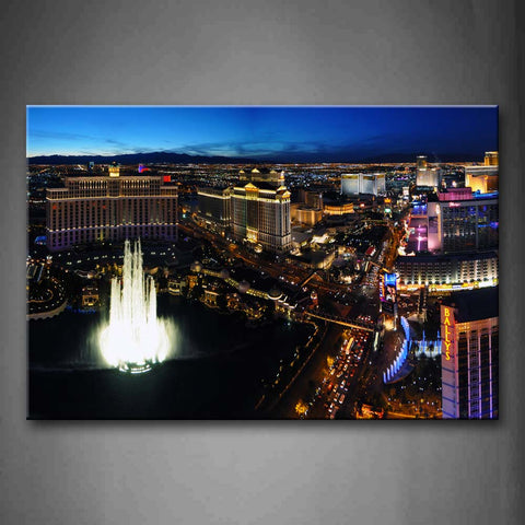 City With Tall Buildings Pretty Fountain At Night Wall Art Painting Pictures Print On Canvas City The Picture For Home Modern Decoration 