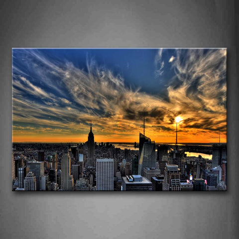 Pretty Sunset Glow Tall Buildings Of City Wall Art Painting The Picture Print On Canvas City Pictures For Home Decor Decoration Gift 