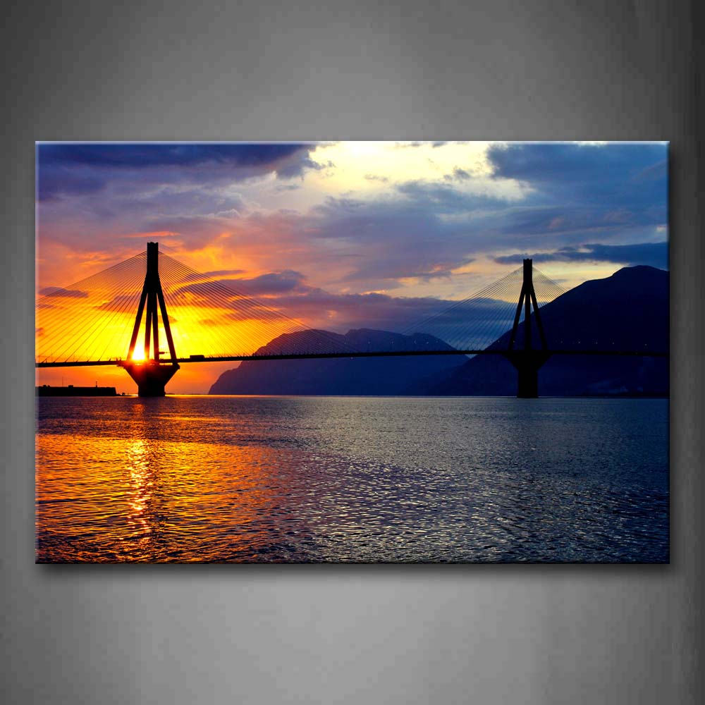 Bright Sunset Glow Impassive Lake Low Mountain Wall Art Painting Pictures Print On Canvas City The Picture For Home Modern Decoration 