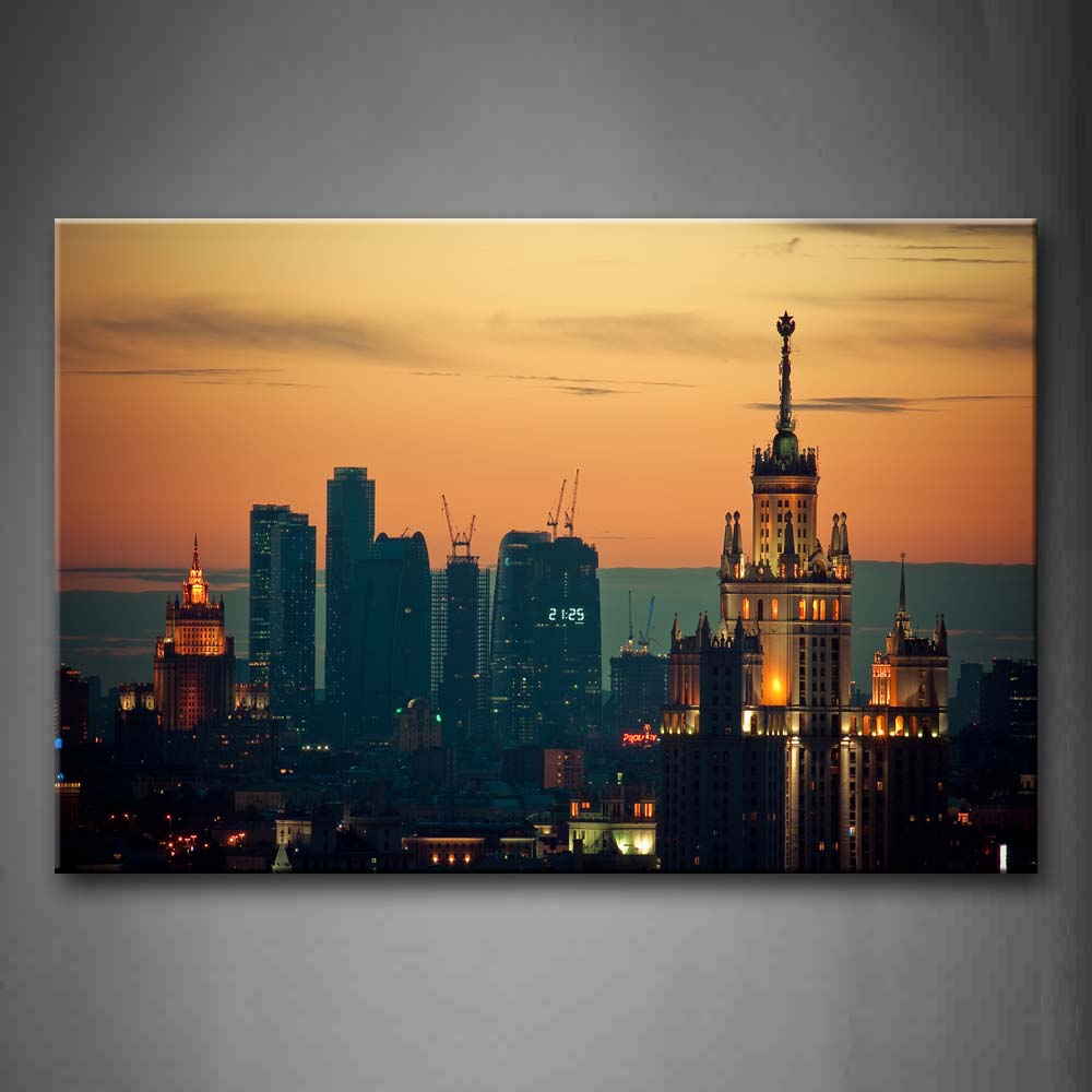 Sky In Orange Buildings In Various Height Wall Art Painting Pictures Print On Canvas City The Picture For Home Modern Decoration 