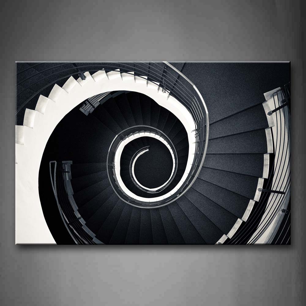 Rotary Stairs In Black And White Wall Art Painting Pictures Print On Canvas City The Picture For Home Modern Decoration 