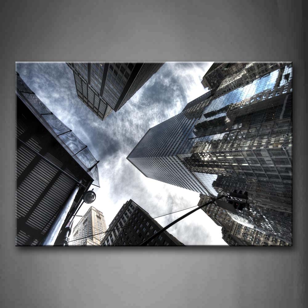 Skyscrapers In The City Clear Sky By Day Wall Art Painting The Picture Print On Canvas City Pictures For Home Decor Decoration Gift 