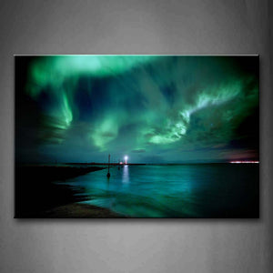 Lighthouse In The Distance With Green Sky  Wall Art Painting Pictures Print On Canvas City The Picture For Home Modern Decoration 