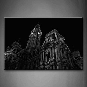 Black And White Noble Buildings With Huge Watch On The Top Wall Art Painting The Picture Print On Canvas City Pictures For Home Decor Decoration Gift 