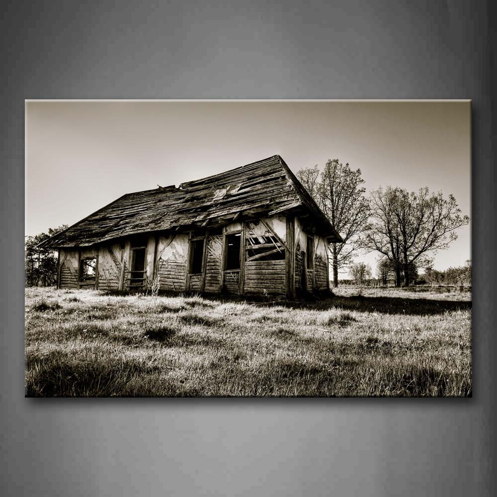 Ruin House In The Field With Bare Trees Dry Garsses Wall Art Painting Pictures Print On Canvas City The Picture For Home Modern Decoration 