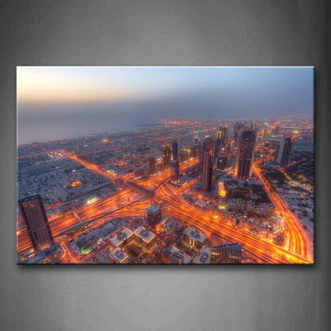 Golden Timelapses On Crossroad Tall Buildings  Wall Art Painting Pictures Print On Canvas City The Picture For Home Modern Decoration 