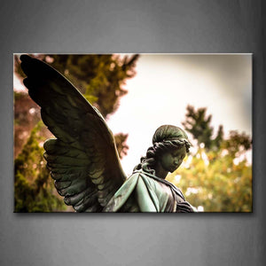 Beautiful Angel Statue With Pretty Wings  Wall Art Painting Pictures Print On Canvas City The Picture For Home Modern Decoration 