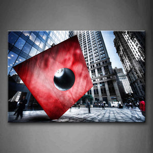 Black And White Red Cube With Circle Hole In Middle In Square Wall Art Painting Pictures Print On Canvas City The Picture For Home Modern Decoration 