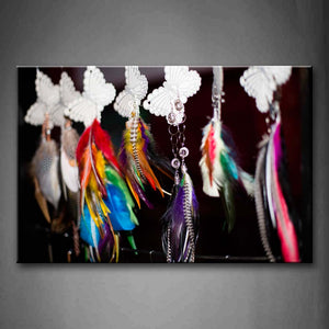 Butterflies And Colorful Feather In The Pendants Wall Art Painting Pictures Print On Canvas Art The Picture For Home Modern Decoration 