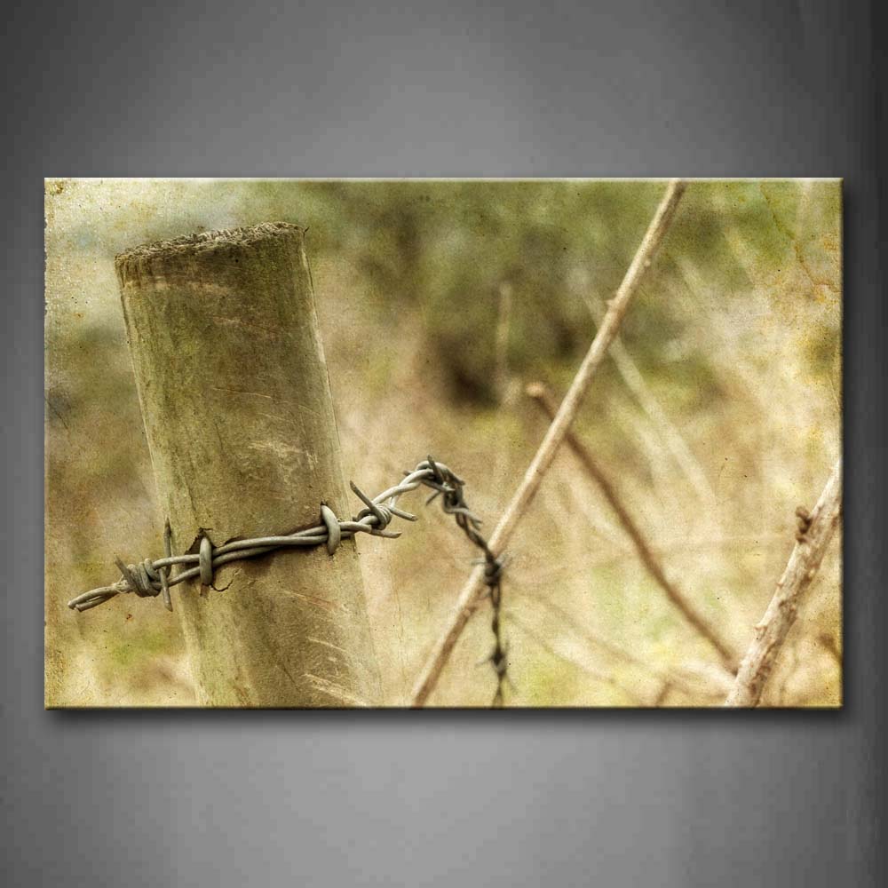 Barb Wire On The Thick Wooden Pillar  Wall Art Painting Pictures Print On Canvas Art The Picture For Home Modern Decoration 
