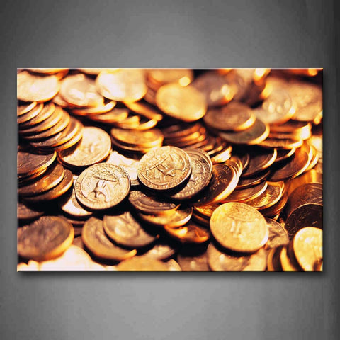 Little Coins In Golden Piled Together Wall Art Painting Pictures Print On Canvas Art The Picture For Home Modern Decoration 