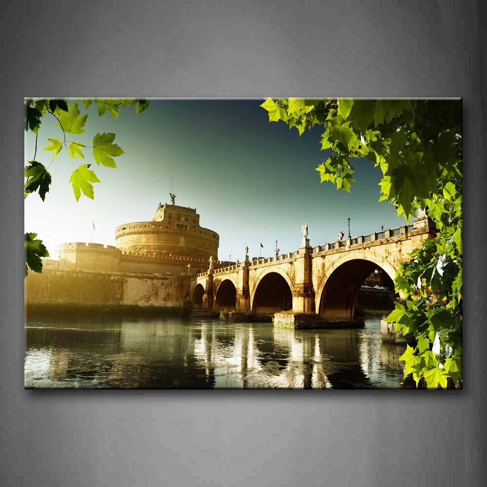 Fresh Leaves Impasive Lake Long Bridge Catle  Wall Art Painting Pictures Print On Canvas City The Picture For Home Modern Decoration 