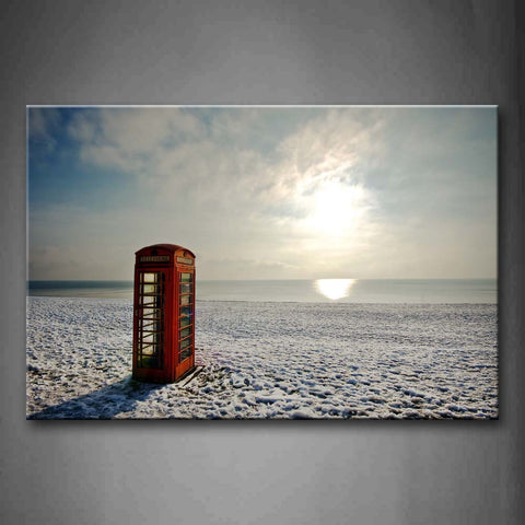 Callbox In Red On Quiet Beach With Snow Piled Wall Art Painting Pictures Print On Canvas City The Picture For Home Modern Decoration 