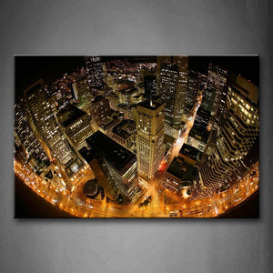 Golden Road And Tall Buildings At Night  Wall Art Painting The Picture Print On Canvas City Pictures For Home Decor Decoration Gift 